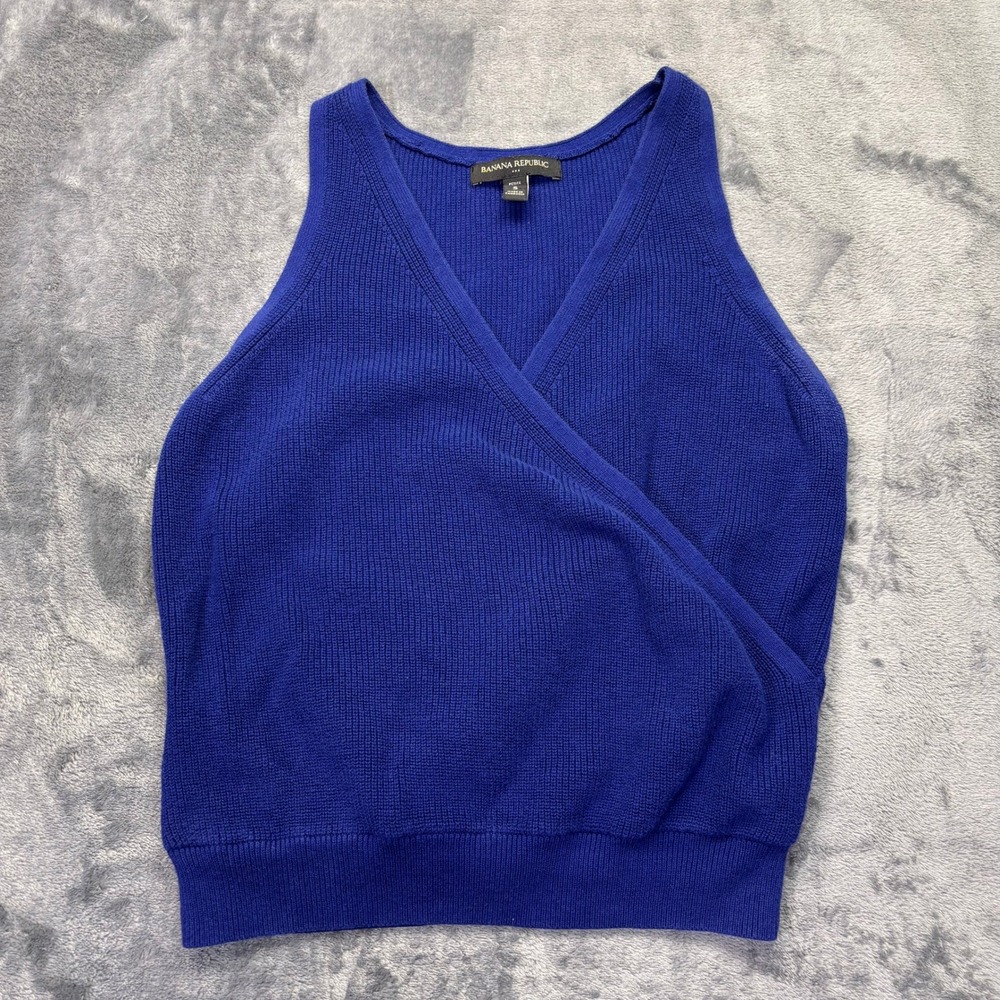 Banana Republic Blue Sleeveless Sweater Top Petite Small Knit Wrap Style Tank